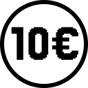 Etiqueta redonda blanca con el precio de 10 €