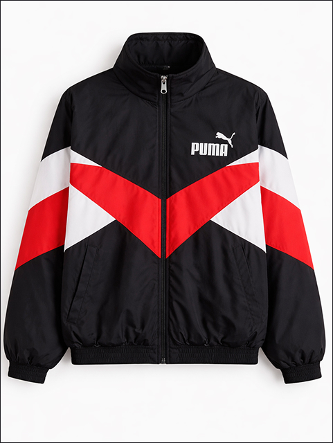 Chaqueta sin capucha de cuello alto de Puma negra, roja y blanca